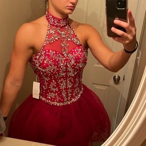 Red Corset High neck dress